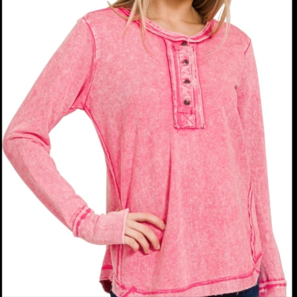 Zenana Outfitters Tops - Zenana Pink Long Sleeve Henley